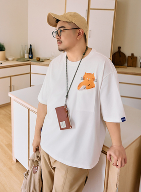 250gGEEEKPANDA加肥加大宽松大码男夏圆领卡通印花口袋T恤9384