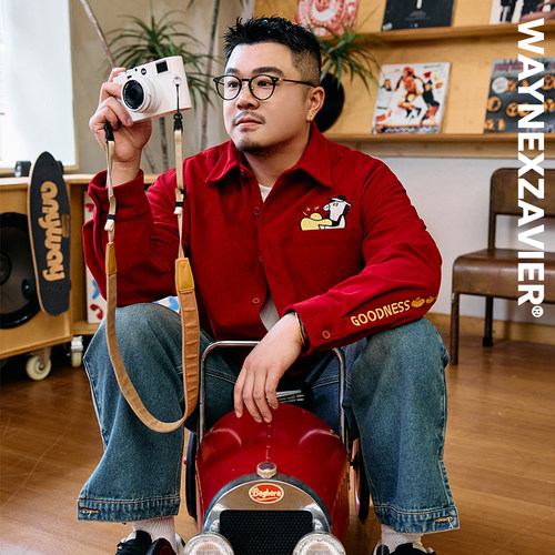 GEEEKPANDA大码红色绒面衬衫男宽松长袖加肥加大春节新年战袍9293