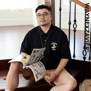 男夏翻领卡通印花休闲POLO衫 250gGEEEKPANDA加肥加大宽松大码 9110