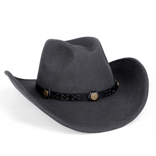 纯羊毛大檐西部牛仔帽子男女士骑马帽赛马节藏式 礼帽防紫外线毡帽