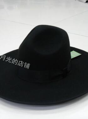 2026新品促销犹太帽黑色男女士大檐礼帽羊毛呢帽子超大帽檐宽12CM