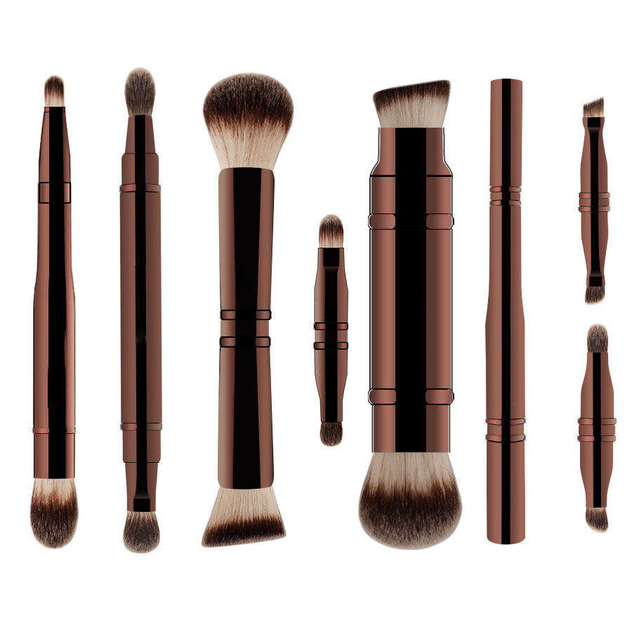 HG新款伸缩双头眼部化妆刷斜平头粉底刷多功能高光晕染刷四头沙漏