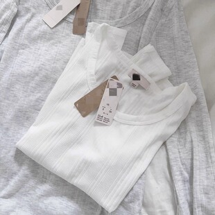 薄款法式简约老钱风螺纹针织T恤女秋冬长袖打底衫上衣秋衣内衣