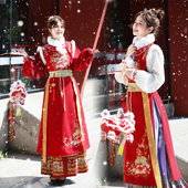 拜年服战袍 汉服女加绒保暖比甲长袄织金马面裙新中式 原创正品 大码