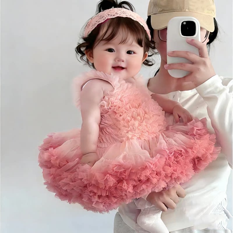 公主女童蓬蓬蛋糕裙网纱Tutu裙女孩生日凸凸婴幼儿周岁吊带连衣裙