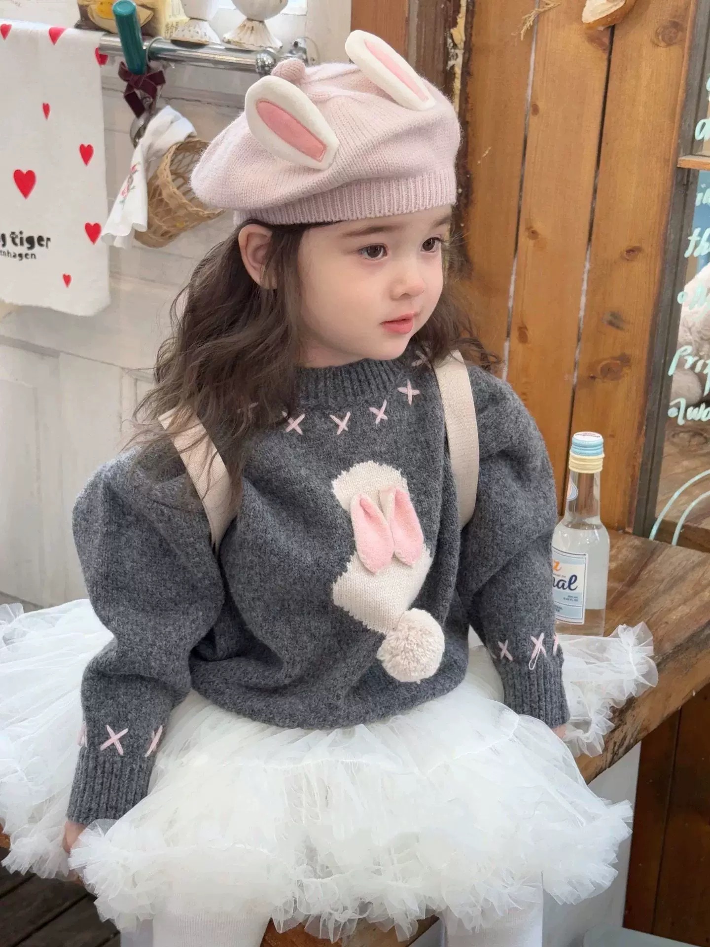 2025年秋冬季女宝宝长袖兔子毛衣加厚公主裙婴幼儿tutu半身裙套装