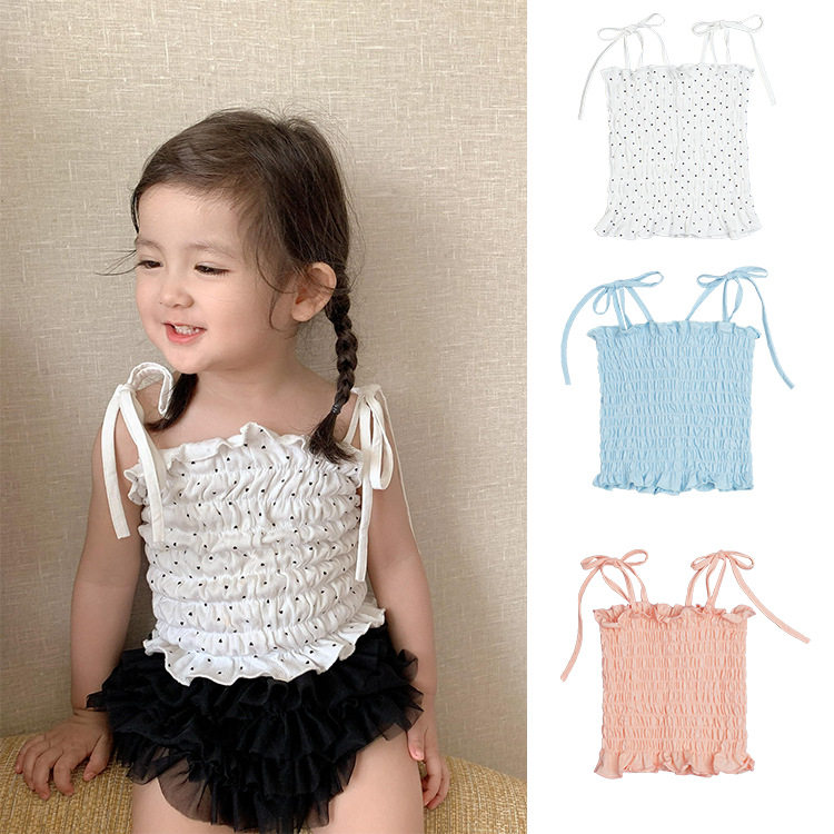 女宝宝夏季绑带蝴蝶结吊带tutu裤上衣搭配凸凸裙女孩套装网纱半裙