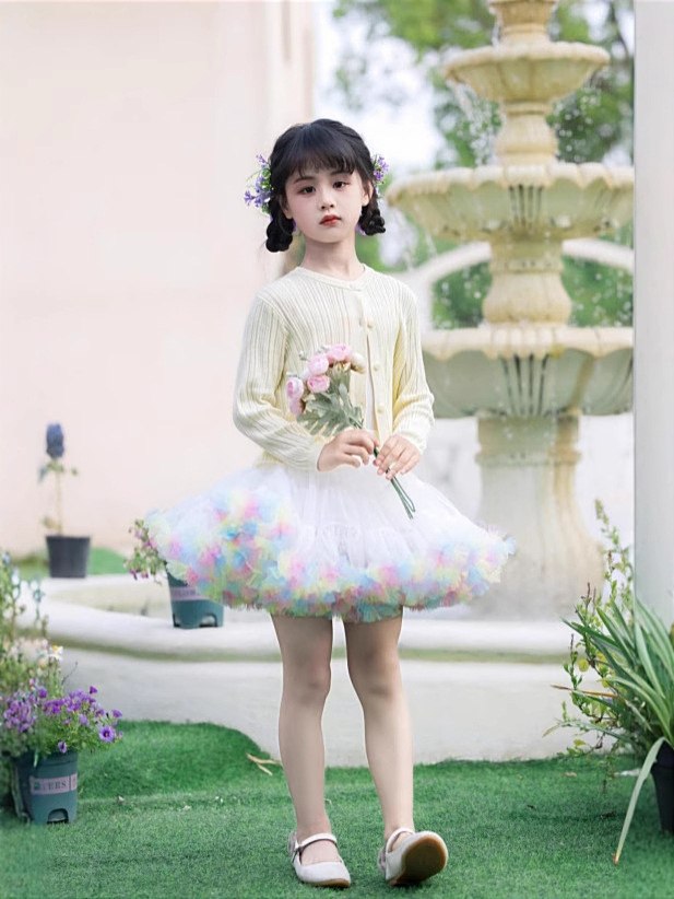 春夏季新款中大童彩色蓬蓬纱半身裙白色美人鱼凸凸裙女童舞蹈裙子