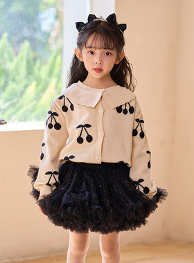 配tutu裙上衣毛衣女童tutu裙开衫半身裙黑色蓬蓬纱裙百搭春秋新款