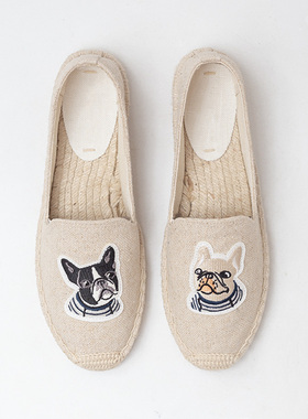 渔夫鞋女2020新款平底韩版懒人一脚蹬女夏单鞋草编鞋亚麻帆布鞋