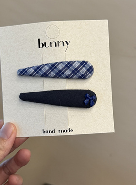 韩系格子布艺发夹百搭时尚侧边气质韩版夹刘海bb夹碎发卡蓝色