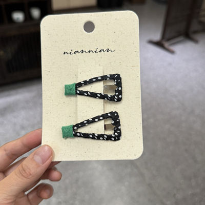 韩系布艺发夹儿童发饰超好看配色波点三角bb夹对夹