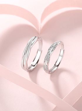 原创缠绕莫比乌斯情侣戒指925纯银韩版简约设计女对戒交织指环