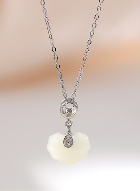 平安锁和田玉项链女925纯银复古中国风新中式锁骨链如意锁项饰品