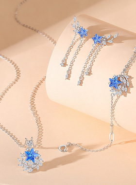 原创麦穗星光手链女925纯银森系小清新蓝色锆石手环夏季百搭手饰