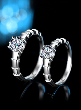 新款青梅竹马莫桑石钻戒时尚韩版一克拉925纯银戒指开口指环小众