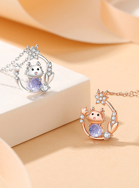 原创星月琉璃龙珠项链女925纯银小众设计肖龙锁骨链星星龙年饰品