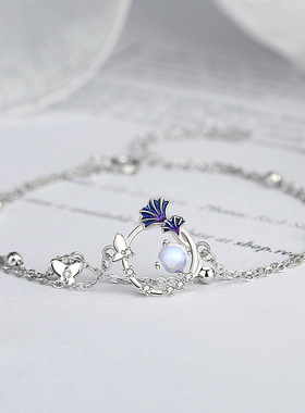 原创小杏运蝴蝶手链女纯银夏季森系月光石手环网红ins小清新手饰