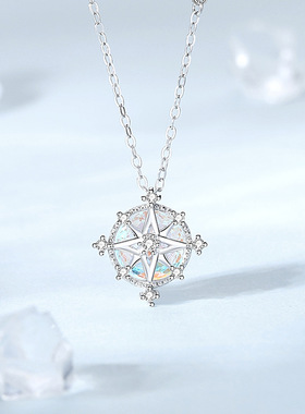 原创八芒星项链女925纯银ins夏季星星月光石锁骨链网红小清新品