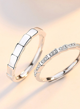 s925纯银竹节之恋对戒女情侣戒指一对开口设计简约学生指环小众款