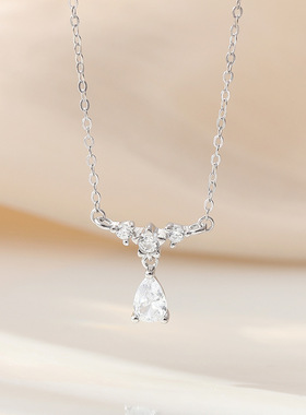 s999纯银水滴项链轻奢小众设计ins高级感简约吊坠微镶锆石锁骨链