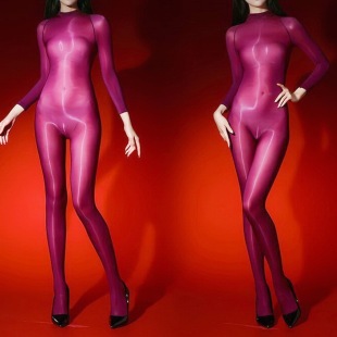 胸/前后裆无缝5D超薄油亮全身马油丝袜女透明连身袜男彩色连体袜