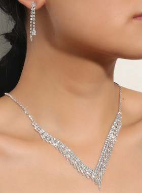 MYYA 时尚奢华新娘婚纱项饰耳饰两件套 时尚精致闪亮水钻首饰套装