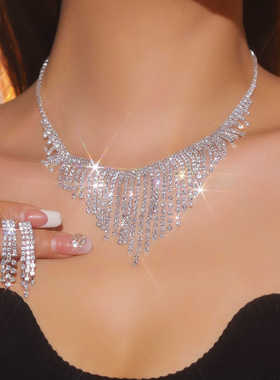 町卡个性夸张满钻流苏项链耳环