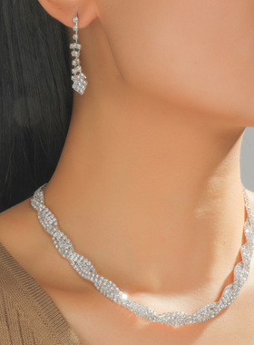 MYYA 时尚轻奢闪亮镶钻项链耳环两件套 婚礼晚会婚纱礼服配饰套装