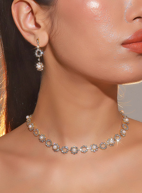 小红书热卖项链耳环百搭两件套装