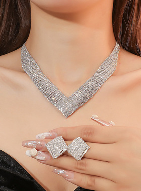 町卡施家超闪几何水钻项链耳环套装Crystal Necklace Earrings