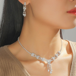 DINGKA 奢华新娘项链耳环两件套 婚礼晚会配饰气质水钻首饰套装