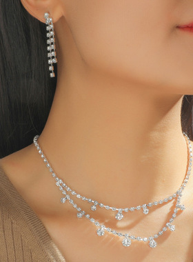 闪亮满钻百搭时尚耳环两件套装女