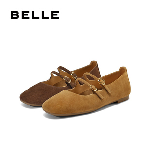 专柜正品百丽2025秋款女鞋复古玛丽珍鞋通勤浅口平底单鞋BFK02CQ5