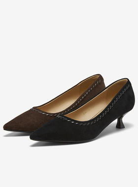 专柜正品百思图2026春款气质羊皮绒面高跟尖头女单鞋K5805AQ6