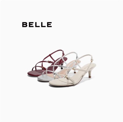 Belle/百丽一字带缠绕带高跟凉鞋