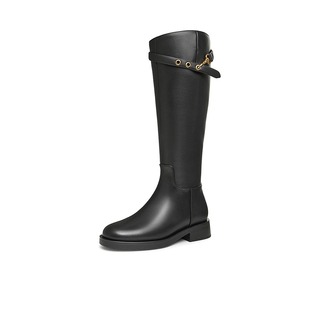 专柜正品他她2024冬款女靴黑色骑士靴真皮超模靴长筒靴7TG88DG4
