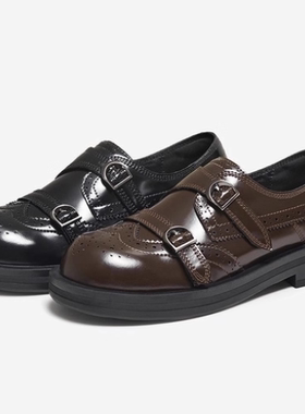 专柜正品百思图2025秋款女鞋乐福鞋雕花布洛克英伦小皮鞋D3521CM5