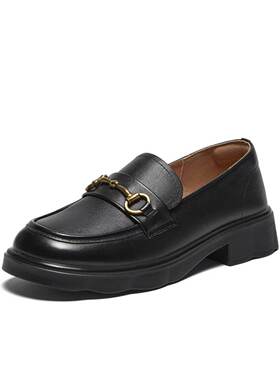 专柜正品百思图2026春款女英伦风马衔扣厚底乐福鞋小皮鞋A0601AA6