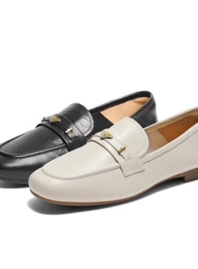 专柜正品百丽2025秋款女鞋羊皮乐福鞋软平底豆豆深口单鞋E3C1DCA5