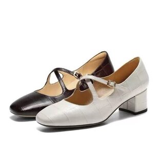 粗高跟单鞋 女2026春款 子BR5B7AQ6 百丽交叉带复古玛丽珍鞋 专柜正品