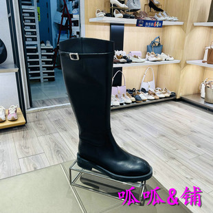 女高筒骑士靴真皮长靴废土风长筒靴3FT72DG3 专柜正品 百丽2023冬款