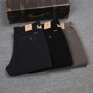 客供灯芯绒秋冬条绒裤厚款弹力免烫直筒灯草绒高端商务男裤潮黑色