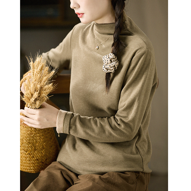 谷家 柔软舒适半高领打底衫女内搭长袖T恤2025秋冬季德绒体恤上衣