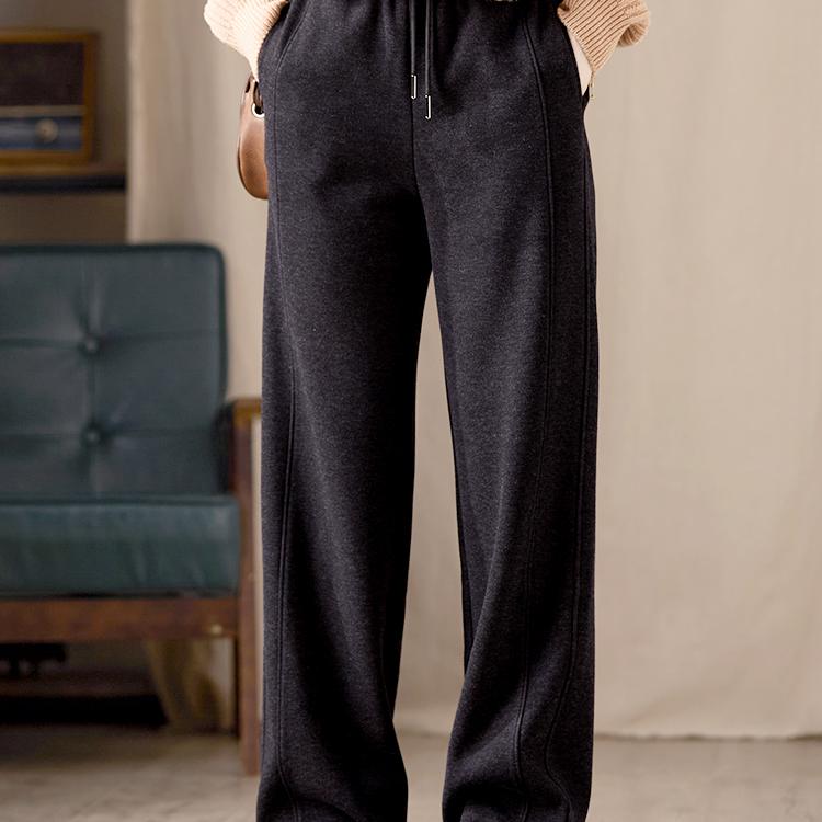 谷家 显瘦显高慵懒百搭高腰直筒裤 加绒保暖柔软羊毛休闲长裤子女