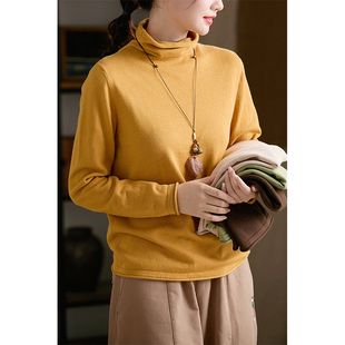 谷家 100%棉线纯色高领针织毛衣 秋冬内搭堆领保暖打底衫2026新