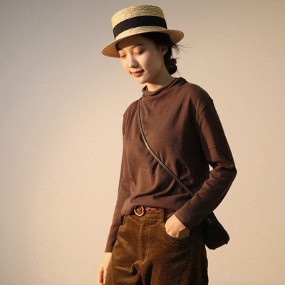 谷家全棉套头高领纯色针织衫柔软