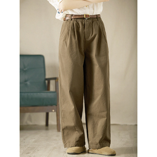 立体剪裁慵懒复古显瘦裤 谷家 新款 女 子 松弛感全棉宽松休闲长裤