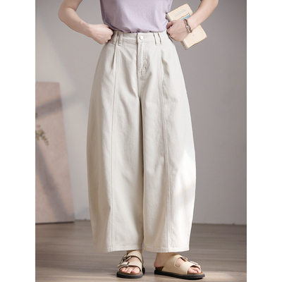 谷家 100%棉柔软百搭牛仔弯刀裤 宽松显瘦九分休闲阔腿长裤子春新