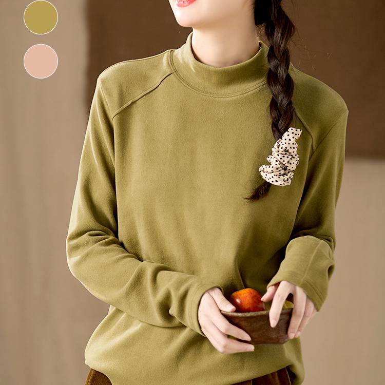 谷家 云朵触感德绒半高领打底衫女 柔软舒适厚实保暖弹力长袖T恤